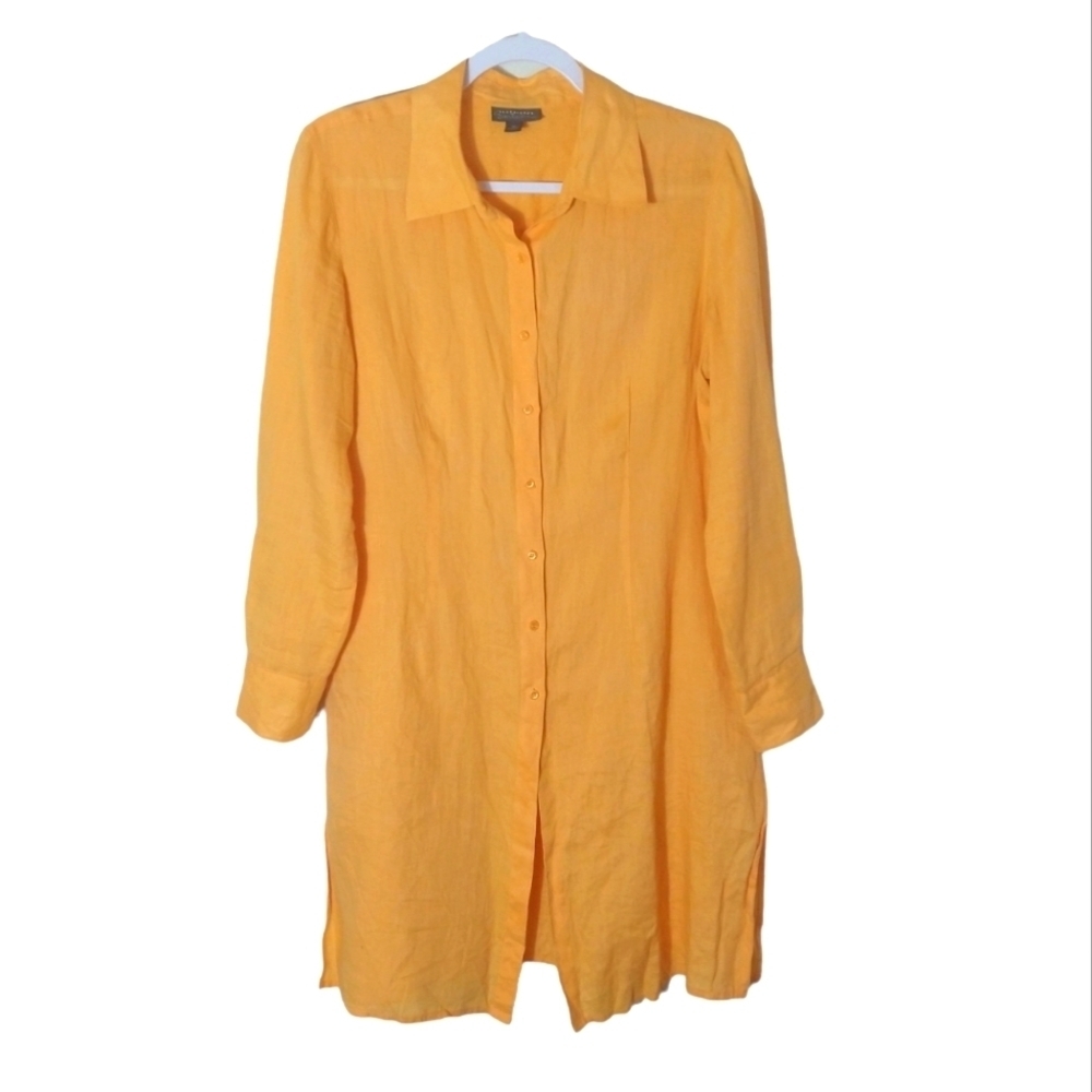 Classiques‎ Entier Linen Lagenlook Button Front Tunic Shirt top Yellow Medium